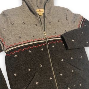 WOOLRICH 100% Wool Hooded Zip Gray Cardigan Embroidered Sweater Small S